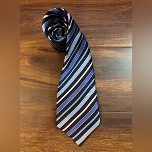 JOHN WEITZ Classic Navy and Light Blue Silk Striped Tie